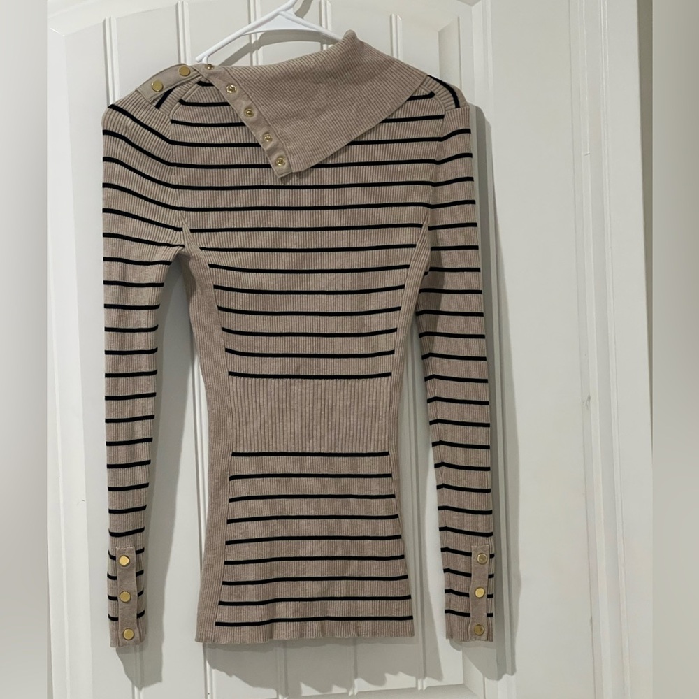 Cache Black and Tan Striped Cowl Neck Sweater size XS